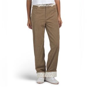 SUNDAY EDITION DITSY FLORAL TRIM CUFFED CORDUROY PANTS COTTAGECORE Brown Pink S
